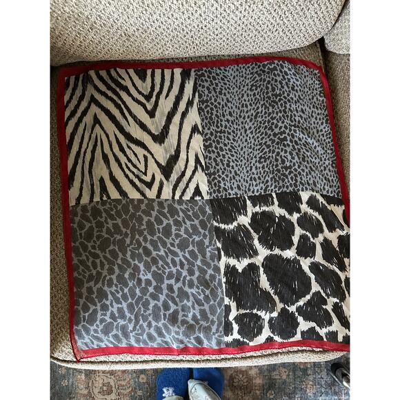 Silk Animal Print Scarf 21” X 21” Transparent Red, Black &‎ White - Picture 1 of 8